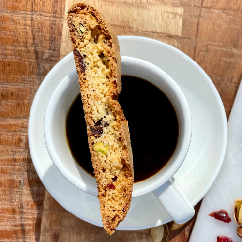 Cranberry Pistachio Biscotti with coffee