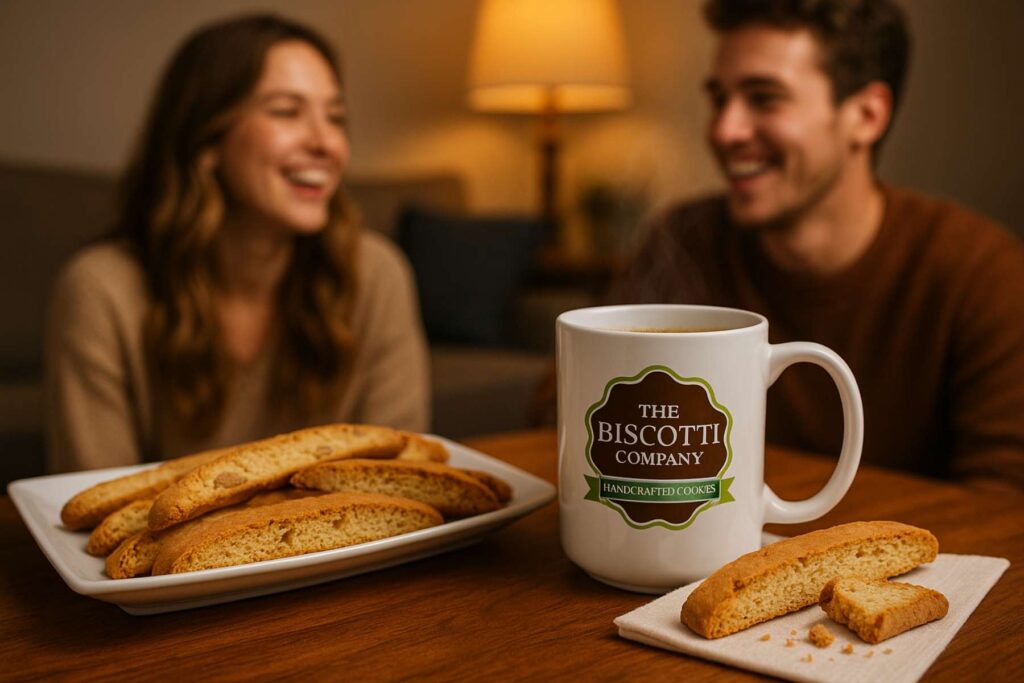Almond biscotti with coffee from The Biscotti Company - biscotti bakery with nationwide biscotti delivery