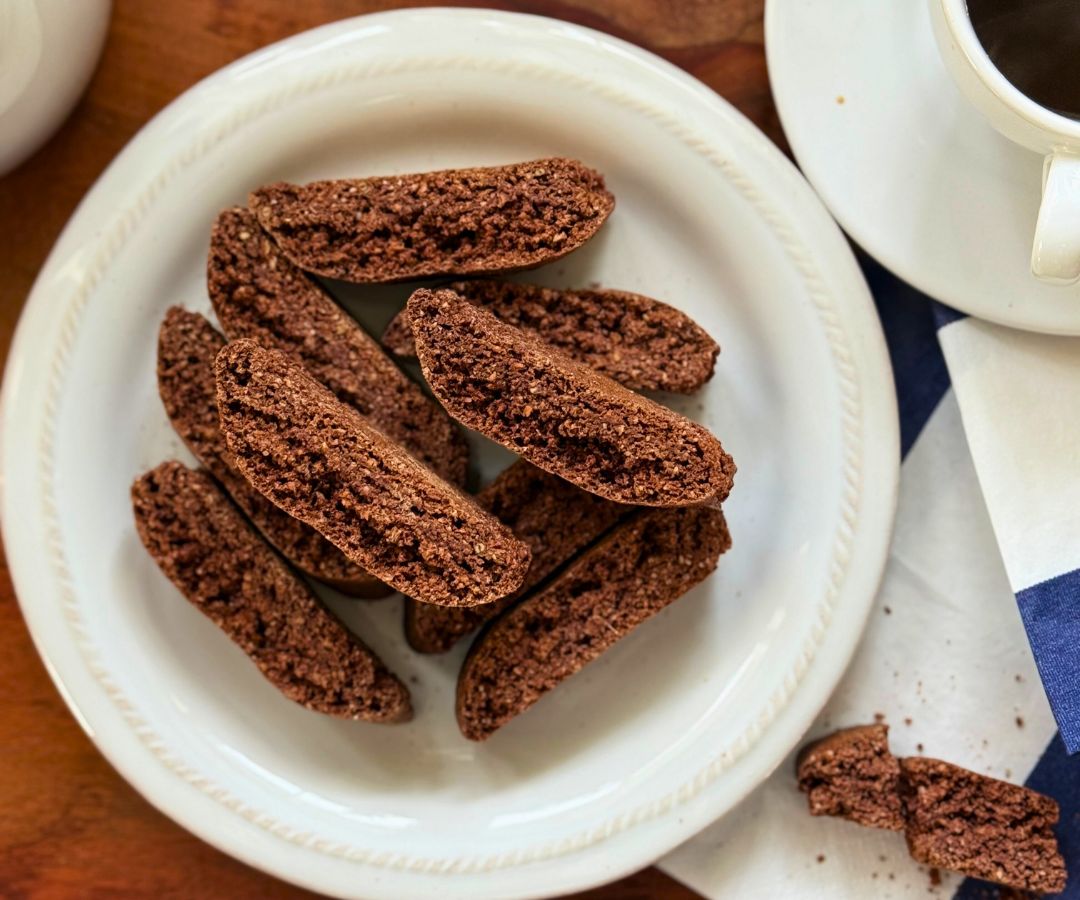 Chocolate Anise Biscottini bite-size gluten-free Italian biscotti by The Biscotti Company