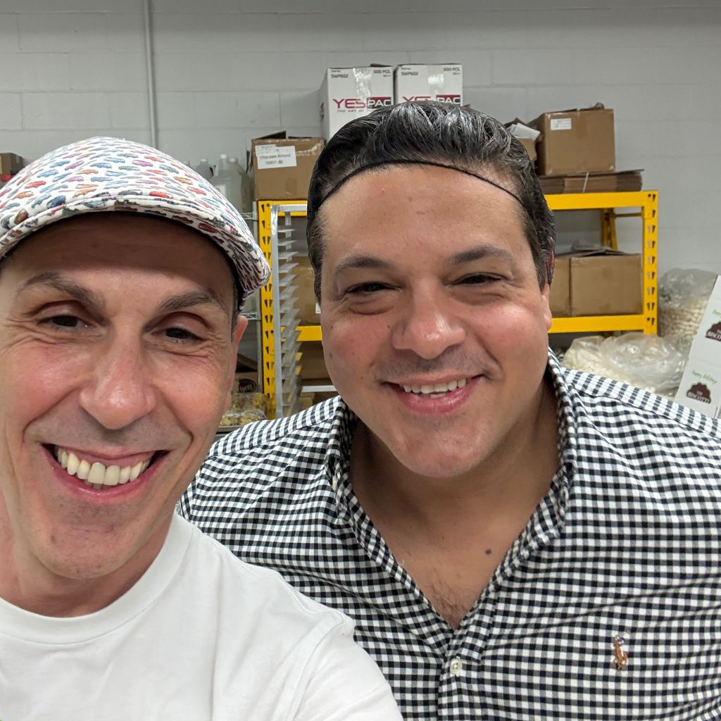 Bruno and Joe inside The Biscotti Company bakery in Calverton during the filming of News 12’s The East End feature.
