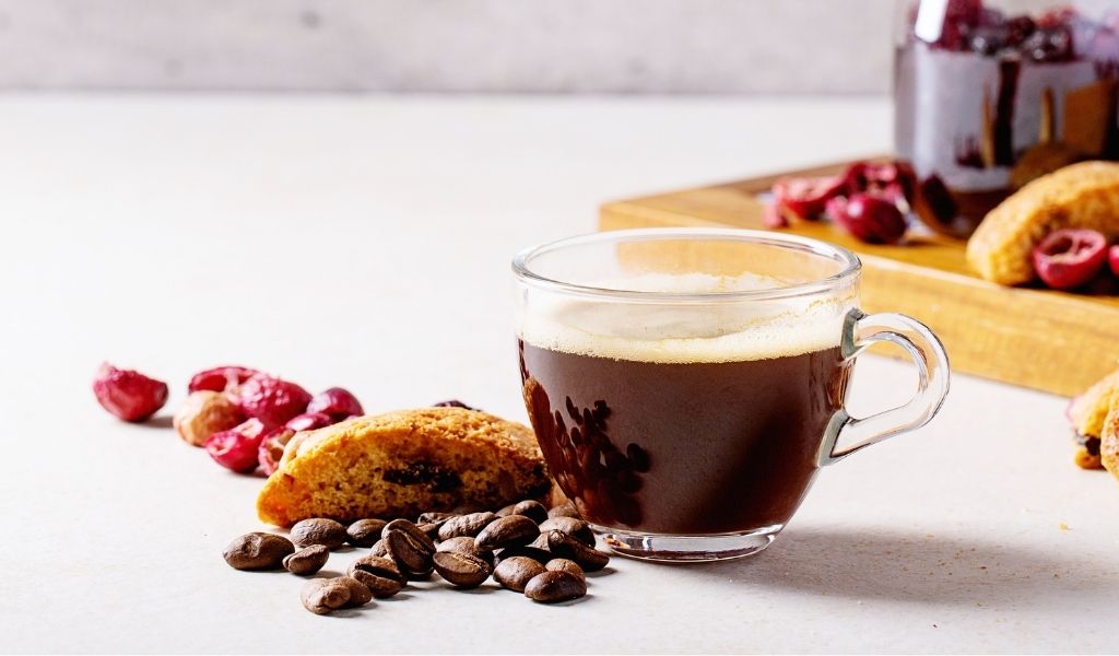 Cranberry Pistachio Biscotti with an Americano