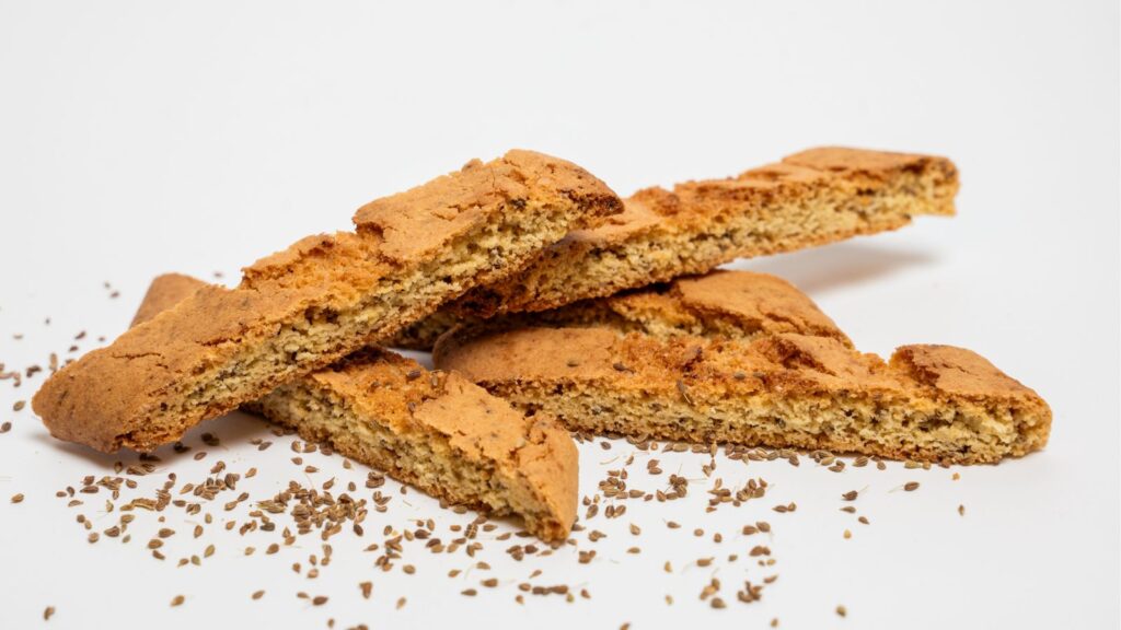 Traditional anise seed biscotti with a crisp interior and whole anise seeds
