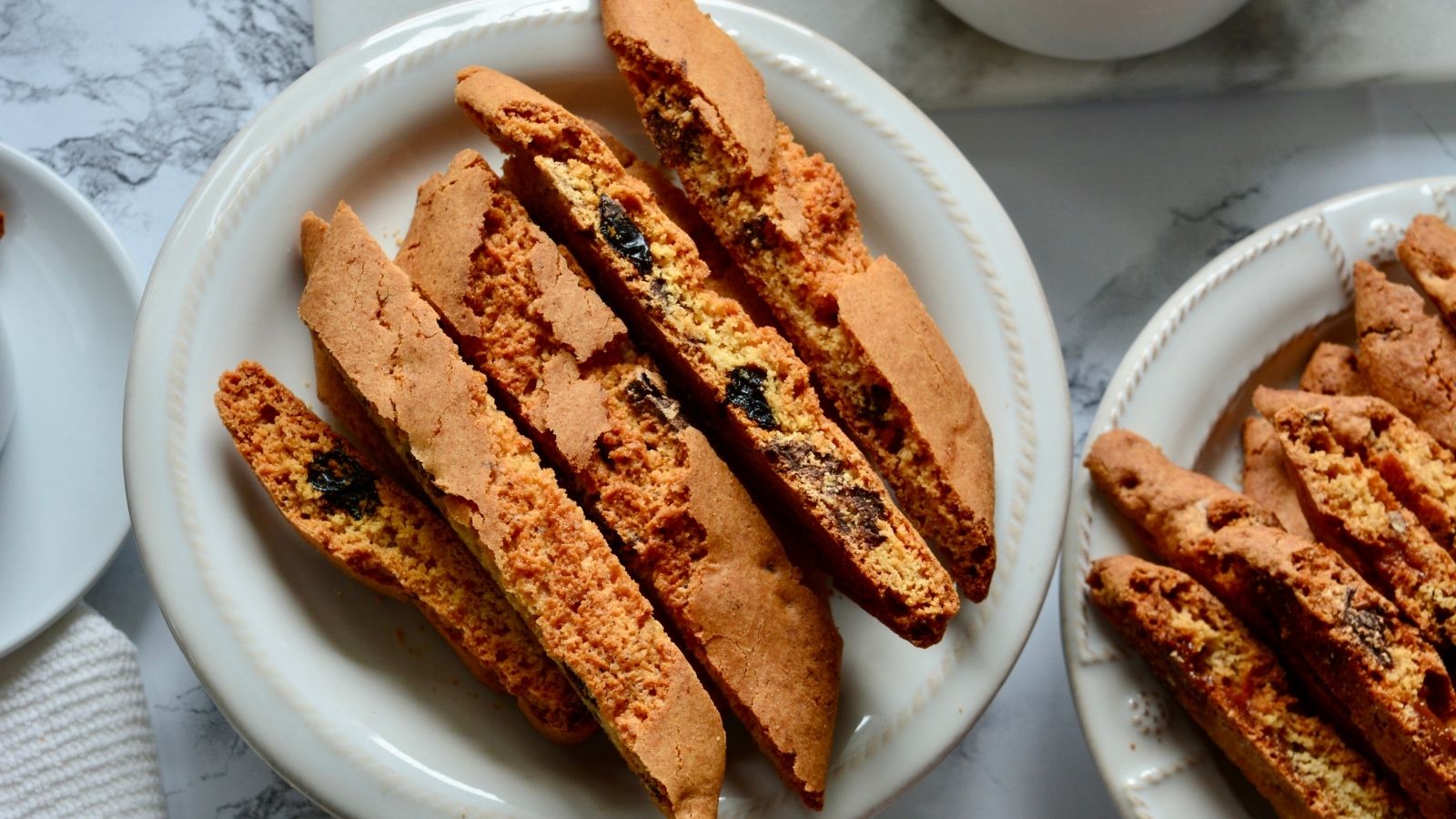 Cherry chocolate chunk cookies flavor baked as crisp Italian biscotti with dried cherries and dark chocolate chunks