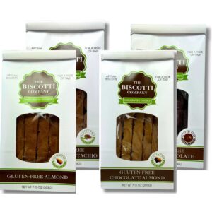 Gluten-Free Biscotti 4-Pack with Almond, Chocolate Almond, Cranberry Pistachio, and Double Chocolate Biscotti by The Biscotti Company