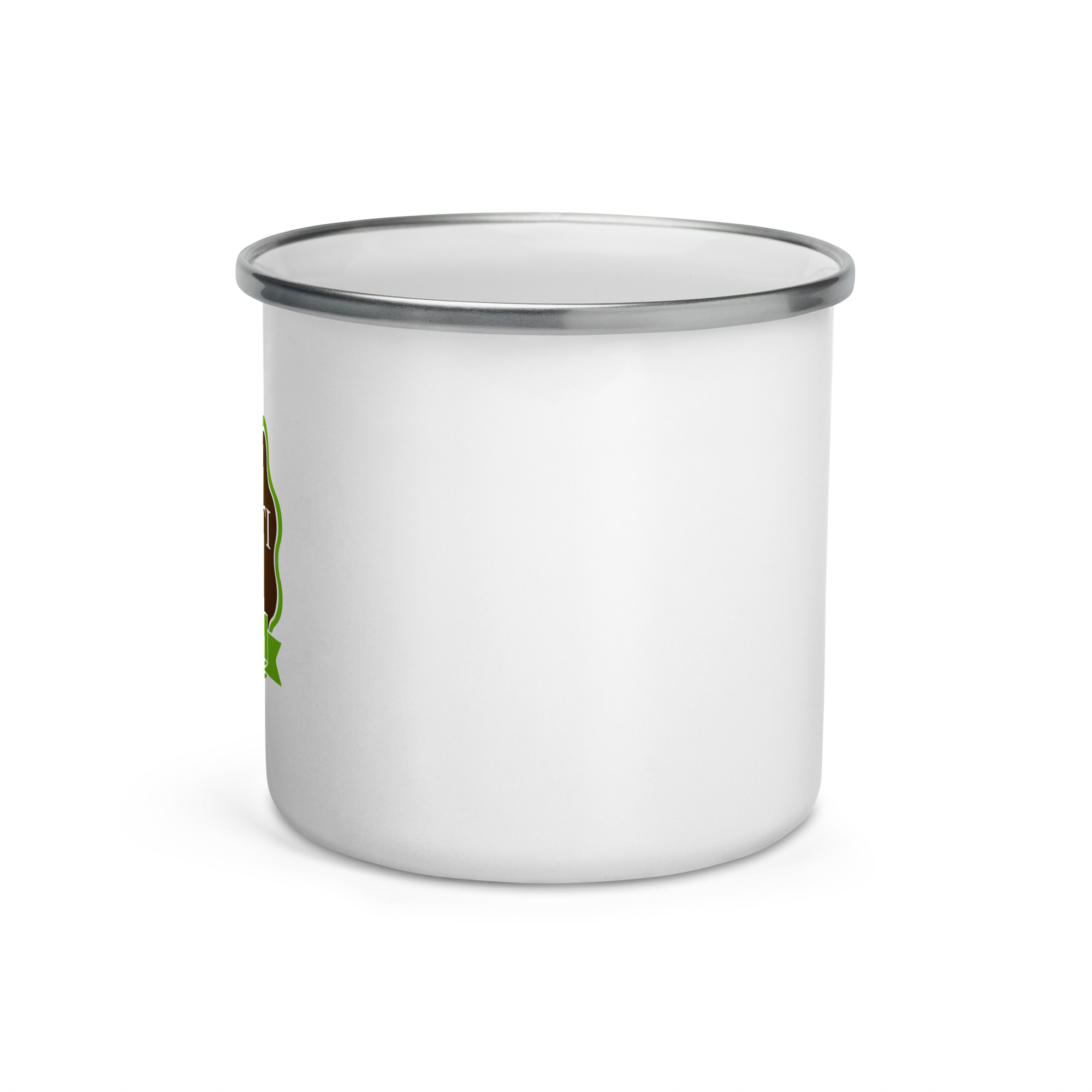 White cylindrical can with a shiny metal rim at the top and a partial green logo along the left edge against a white background.