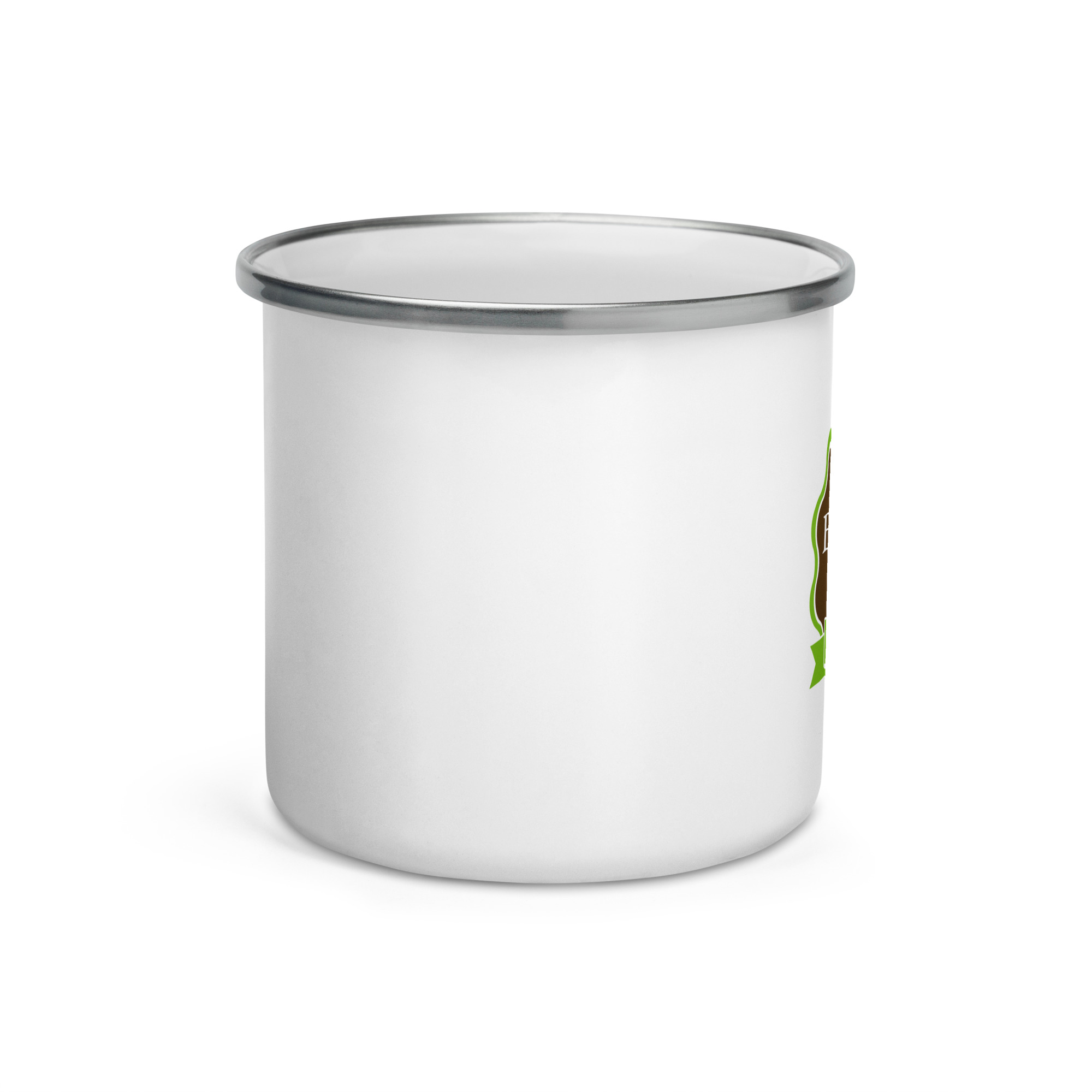 Close-up of a white paint can with a shiny metal rim along the top edge, viewed from the side.
