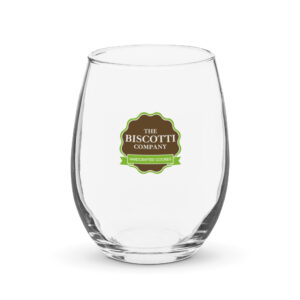 Stemless wine glass with TBC logo