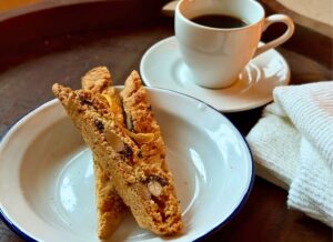Dark Chocolate Orange Almond Biscotti served with black coffee