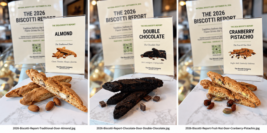 The 2026 Biscotti Report featuring the Traditional, Chocolate, and Fruit and Nut doors