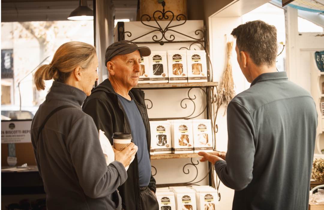 Bruno LoGreco talks with customers about biscotti preferences during The 2026 Biscotti Report tasting