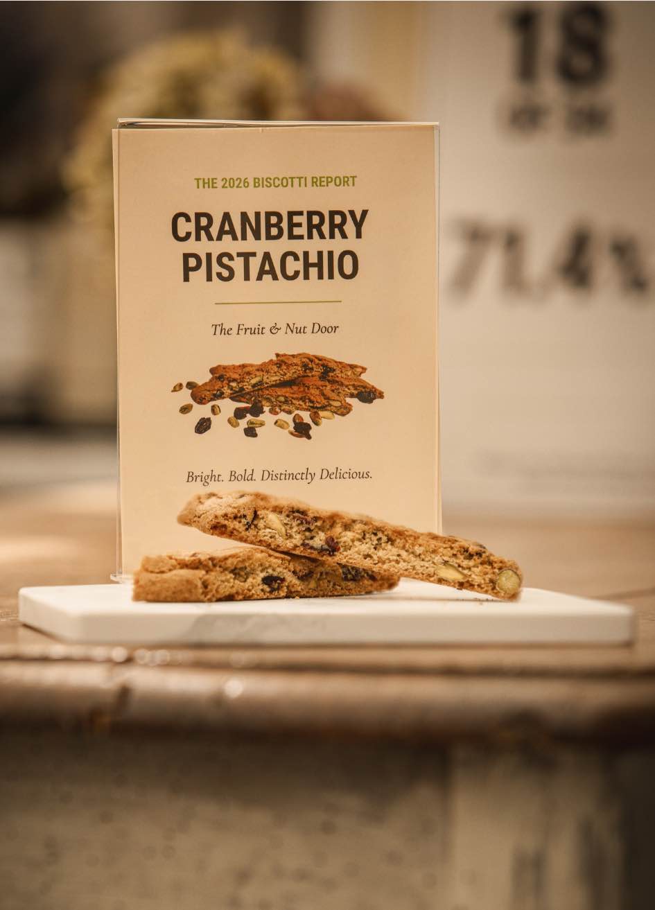 Cranberry Pistachio biscotti displayed as the Fruit and Nut Door in The 2026 Biscotti Report tasting